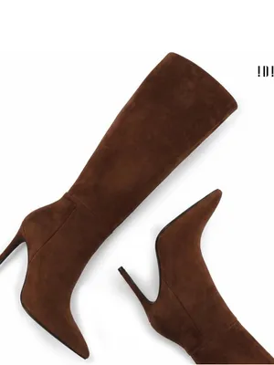 Chocolate Knee High Pointed Toe Stiletto Heel Tall Sexy Faux Suede Boots IDIFU thumbnail 2