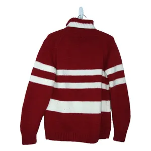 Handmade Hand Knit Pullover Sweater Turtleneck Size Med Crochet Warm Striped Vtg thumbnail 2