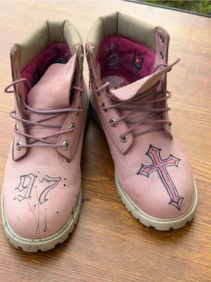 Timberland Pink 6 Inch Boots Girls US 6.5 Custom Art Leather Lace Up thumbnail 2