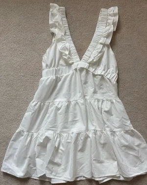 White Ruffle Mini Dress Sorority Rush Size L thumbnail 1