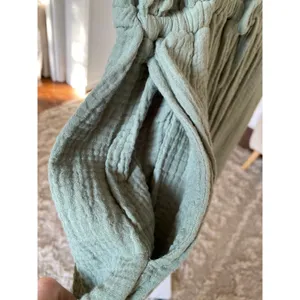 Ninexis Sage‎ Cotton Gauze Romper Collared Button Summer L Quiet Luxury Beachy thumbnail 4