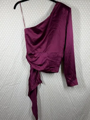 Amanda Uprichard Purple Silk One‎ Shoulder Belted Waist Top thumbnail 6