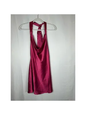 CantonWalker Mini Dress Womens M Magenta Satin Halter Cowl Neck Backless thumbnail 3