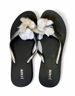 J Crew Charcoal Gray Black Flip Flops with Light Gray Flower Detail on Toes Sz 9 thumbnail 1