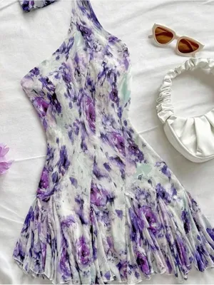 SheIn Floral Purple Print One-Shoulder Women’s Dress thumbnail 1