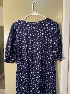 Socialite Womens Sz Small T-Shirt Dress Navy Blue White Floral Short Puff Sleeve thumbnail 8