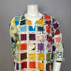 Handmade Tunic Top Bold Print Women Pockets Colorful Busy Pattern Funky Casual‎ thumbnail 4
