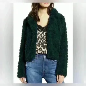 NEW BLANK NYC Faux Fur/Shearling Cropped Jacket~ Green Lights~Small~Teddy Bear thumbnail 8