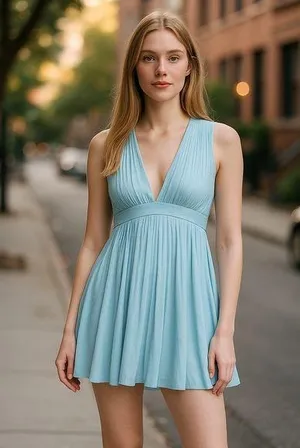 NWT Abercrombie & Fitch Plunge Pleated Satin Mini Dress Sky Blue LT thumbnail 2