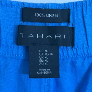 Tahari Blue 100% Linen Wide Leg Pants Womens XL Elastic Waist Pockets thumbnail 6