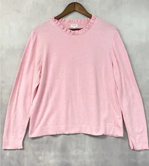 J Crew Womens Cotton Ruffleneck Sweater XL Preppy Coquette Twee Quiet Luxury Top thumbnail 1