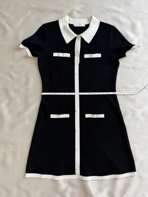 OAK + FORT Collared Contrast Trim Knit Mini Dress Black White M thumbnail 13