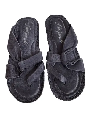 Free People Leather Bailey Slip-On Sandals Navy Size 7.5 thumbnail 2