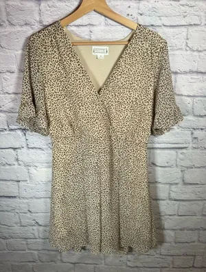 Loveriche‎ animal print swing dress tan/brown womens size medium short sleeve thumbnail 1