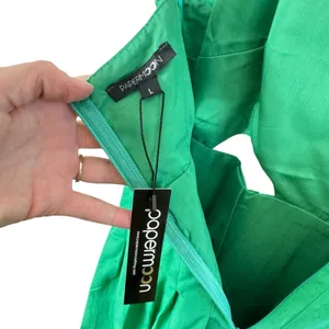 Papermoon NWT Green Cotton Cutout Spaghetti Strap‎ Pleated Mini Dress Size L thumbnail 6