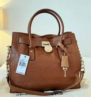 NWT Michael Kors Hamilton Croc-Embossed Leather Satchel - Brown/Gold thumbnail 1
