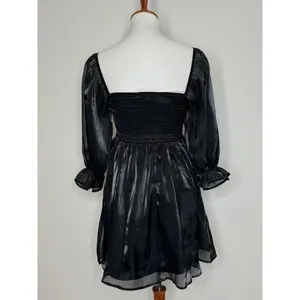 Thirty Thirty Black Baby Doll Mini‎ Dress Sheer Sleeves Sz XL LBD Whimsy Goth thumbnail 5