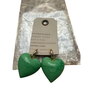 Anthropologie Green Marbled Heart Hoop Earrings 14K Gold Plated‎ NWT thumbnail 2