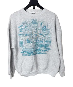 Vintage Tultex Las Vegas Graphic Sweatshirt‎ XL Gray Teal Embroidery 90 thumbnail 1