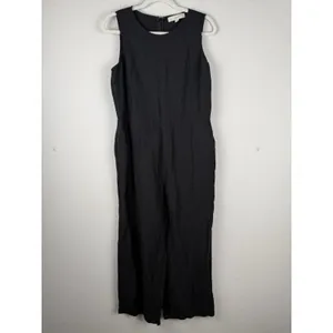 Loft Women's Jumpsuit Black‎ Linen Blend Sleeveless Wide Straight Pockets Size 8 thumbnail 2