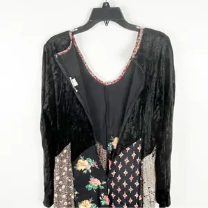 LEW MAGRAM Black Velour Long Sleeves Mixed Prints Maxi Dress Medium Boho Casual thumbnail 9