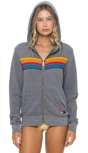 Aviator Nation 5 Stripe Full Zipper Hoodie Heather Grey Size XS Unisex New thumbnail 1