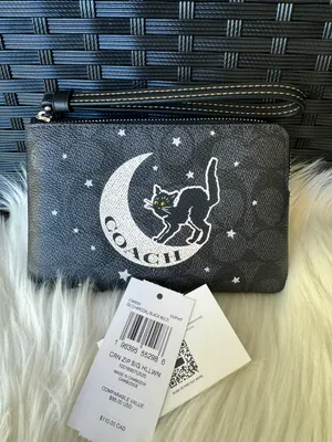 Coach NWT Signature Corner Zip Wristlet with Halloween Graphic Cat thumbnail 2