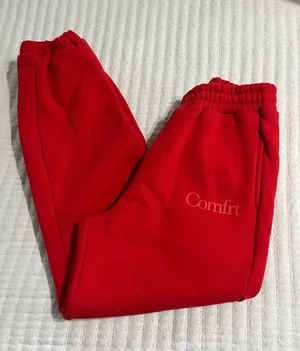 Comfort Red Women's Joggers with Elastic Waist and Cuffed Ankles thumbnail 1