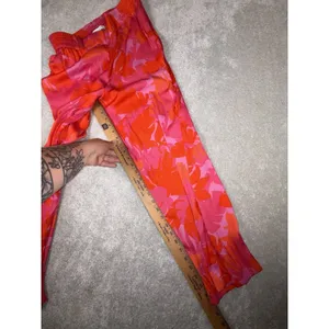 maison d' amelie pants pink Red palm tropical‎ print pants Medium Wide Leg Flowy thumbnail 8