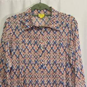 Roller Rabbit Blue Orange Ikat Roll Tab Sleeve Collared Tunic Shirt Dress Size S thumbnail 2