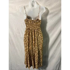 Old Navy Floral Cami Dress XS Brown Ditsy Print Smocked Midi Boho Cottagecore thumbnail 2
