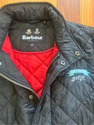 Barbour womens Quilted Jacket in Black with Red Lining Del Mar logo thumbnail 1