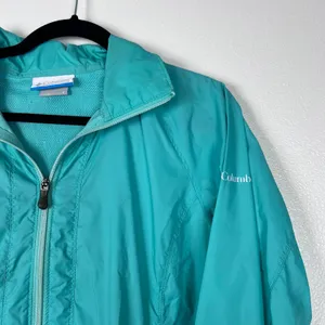 Columbia Women's Hooded Lightweight Rain Jacket Blue Sz S thumbnail 3