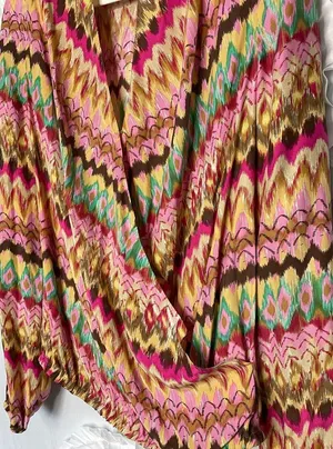 Haute Hippie Silk Crossover Draped Front Top Multicolor Batik Pattern Size Large thumbnail 4