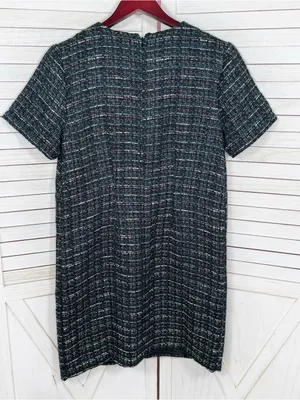Loft Tweed Front Pocket Shift Dress Black Teal Size 4 Preppy Office Retro Boucle thumbnail 10