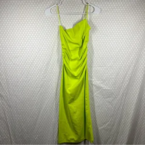 Zara NWT Lime Green Asymmetric Bodycon Midi‎ Dress thumbnail 3