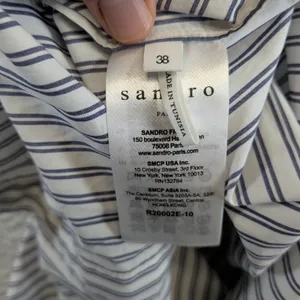 Sandro Paris Striped Slip Dress Blue White Cotton V-Neck Mini Size 38 R20002E-10 thumbnail 4