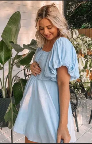 Halton Puff Sleeve Mini Dress In Blue thumbnail 4