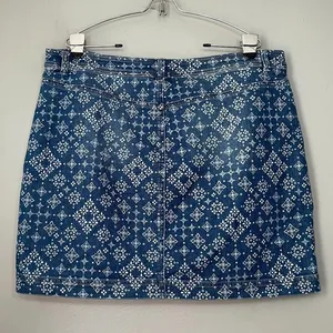 CJ Banks Plus Size 14W Blue White Print Denim Jean Skort Skirt Preppy Chic thumbnail 4