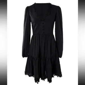 Soana Boutique Lace Patch Button Front Ruched Casual Dress Black thumbnail 5