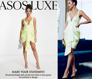 Asos Luxe viral Structured yellow Drape Satin Plunge Mini Dress size US 8 /UK 12 thumbnail 2