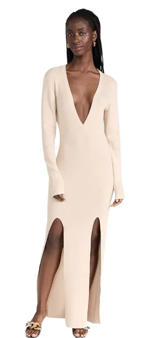 Lioness - Opulence Maxi Sweater Dress Cream Beige Sz S thumbnail 1