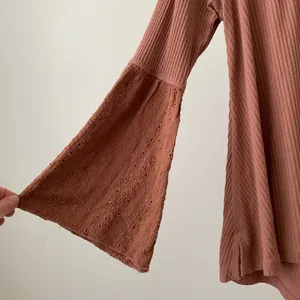Free People‎ XS Boho Top Eyelet Bell Sleeve Waffle Knit Shabby Peasant Blouse thumbnail 4