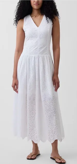 GAP Eyelet Drop-Waist Maxi Dress White XS Petite NWT thumbnail 1