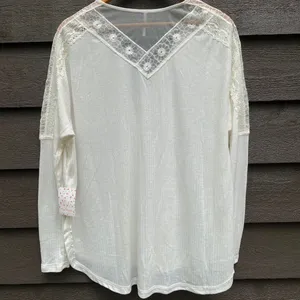 Free People Angel Food Cream Lace boho top blouse size Medium M Coachella thumbnail 6