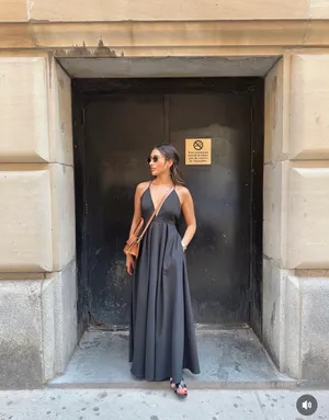 Zara Elegant Black Evening maxi flowy Dress gown party cocktail formal thumbnail 4