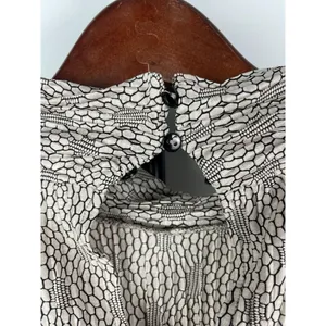 Zara Tan Jacquard Floral Pleated Long Sleeve High Neck Blouse Size‎ L thumbnail 6
