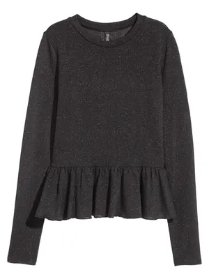 Divided Women's Size Small Peplum Top Black Sparkle Ribbed Long Sleeve Stretch thumbnail 1