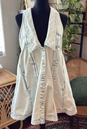 NWOT Free People Katie Icing Sugar Button Up Preppy Boho Denim Mini Swing Dress thumbnail 1