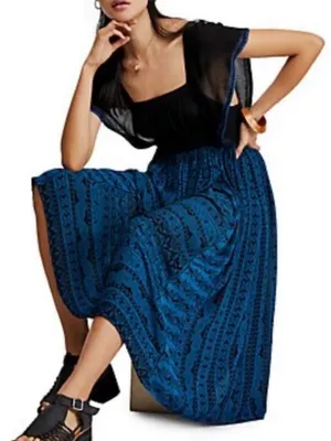 Free People In Search of Paradise Blue & Black Midi Dress thumbnail 1
